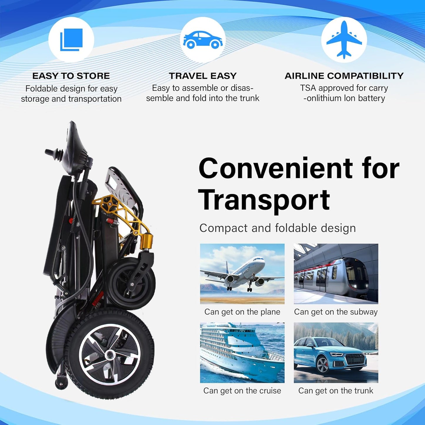 Folding Aluminum Electric Wheelchair for Adults & Disabled Portable Airline Approved - COOLBABY