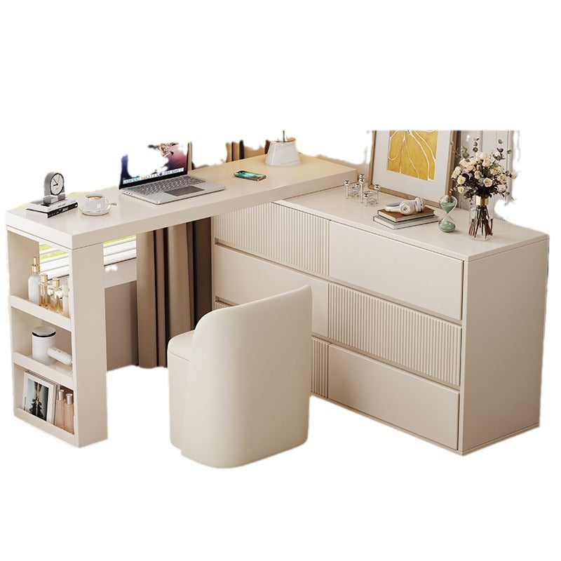 COOLBAY Lacquered solid wood dressing table bedroom modern simple makeup table bucket cabinet one light luxury senior sense makeup table - COOLBABY