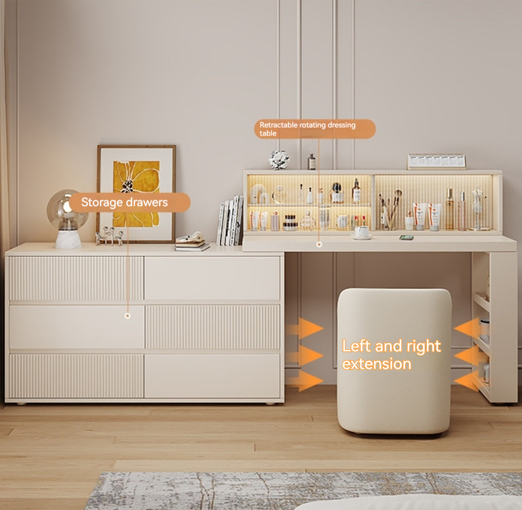 COOLBAY Lacquered solid wood dressing table bedroom modern simple makeup table bucket cabinet one light luxury senior sense makeup table - COOLBABY