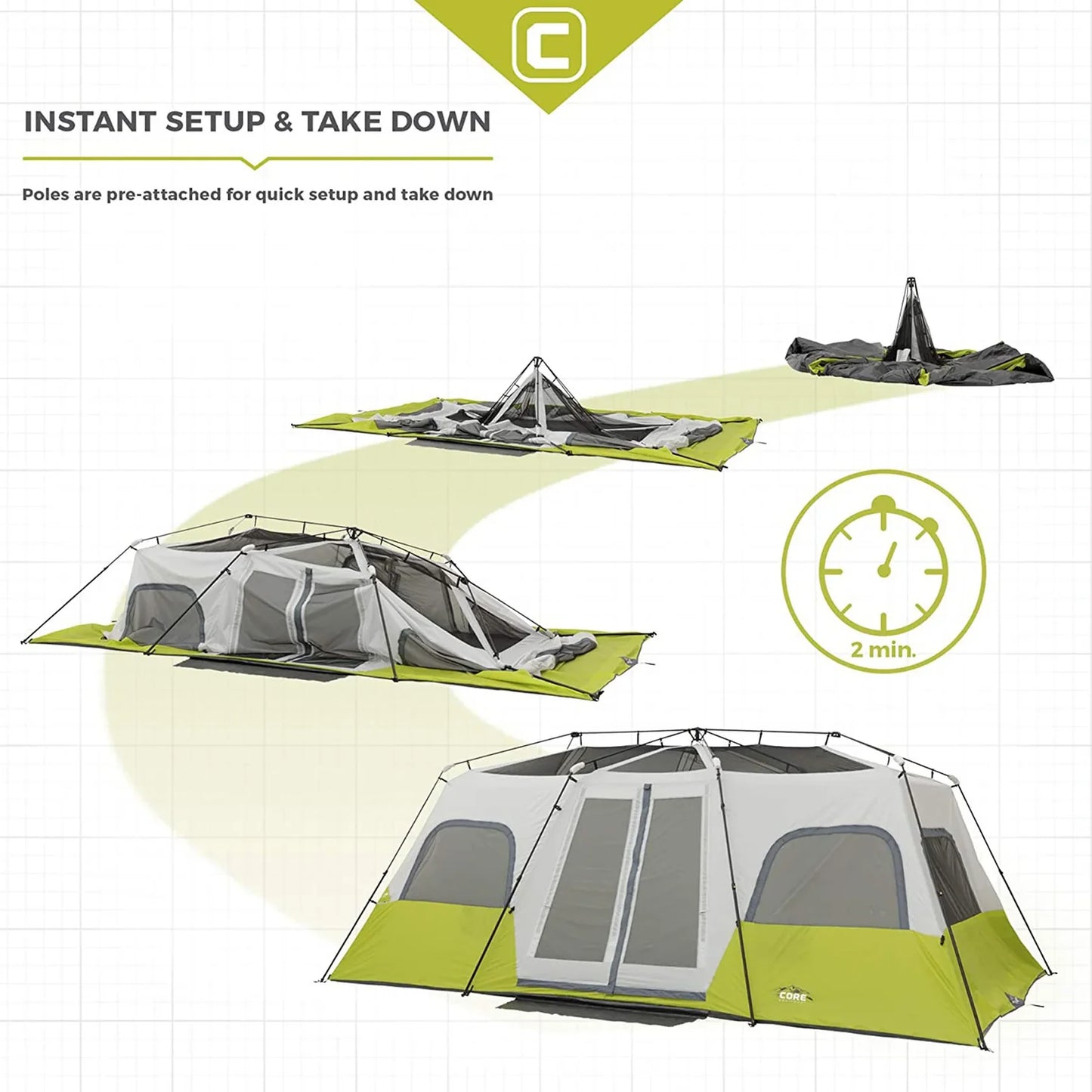 COOLBABY 12-Person Instant Cabin Tent - Spacious 18' x 10', Weather Protection, and 3-Room Capability - COOLBABY