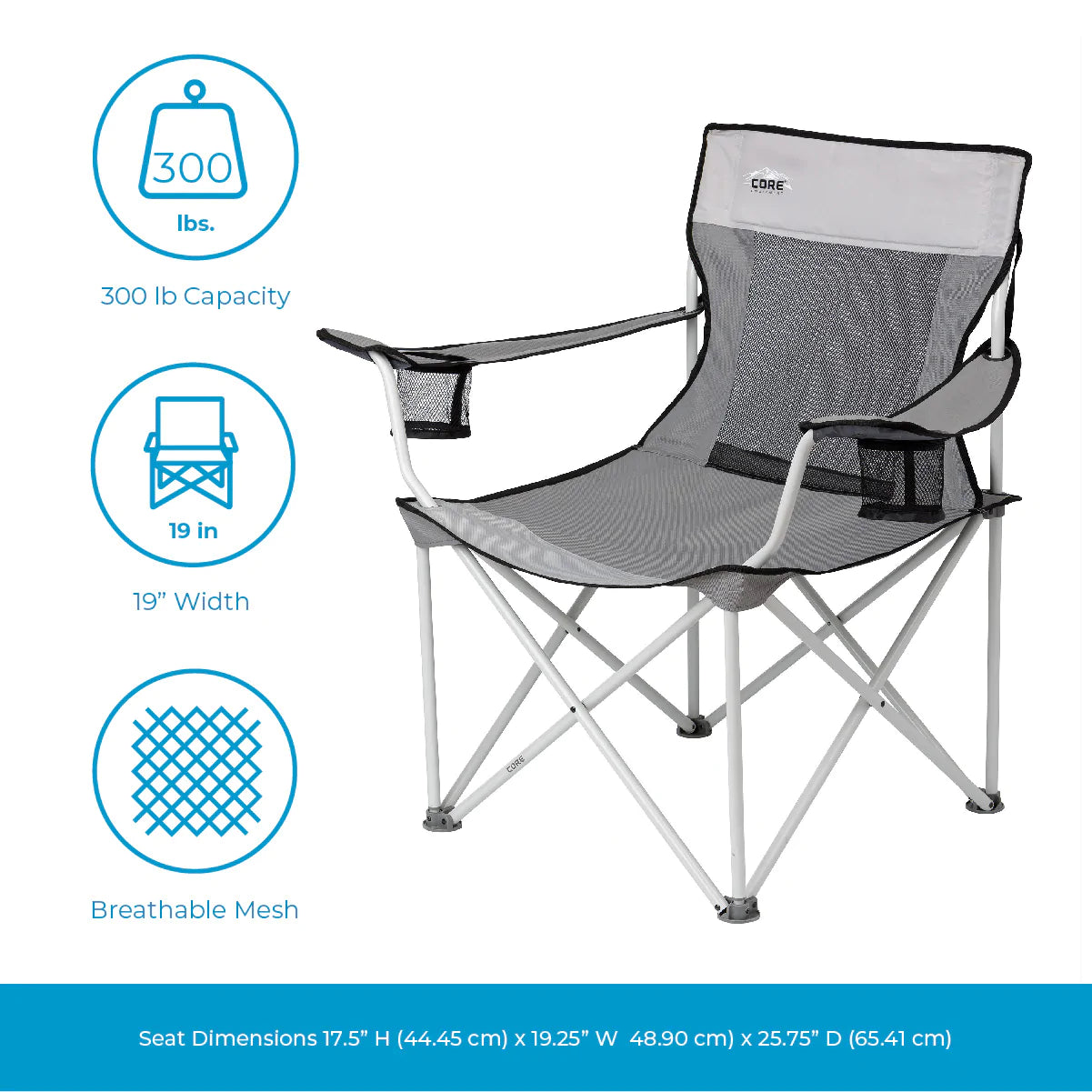 COOLBABY Mesh Quad Chair - Comfortable, Durable, and Portable Outdoor Folding Chair with Cup Holders - COOLBABY
