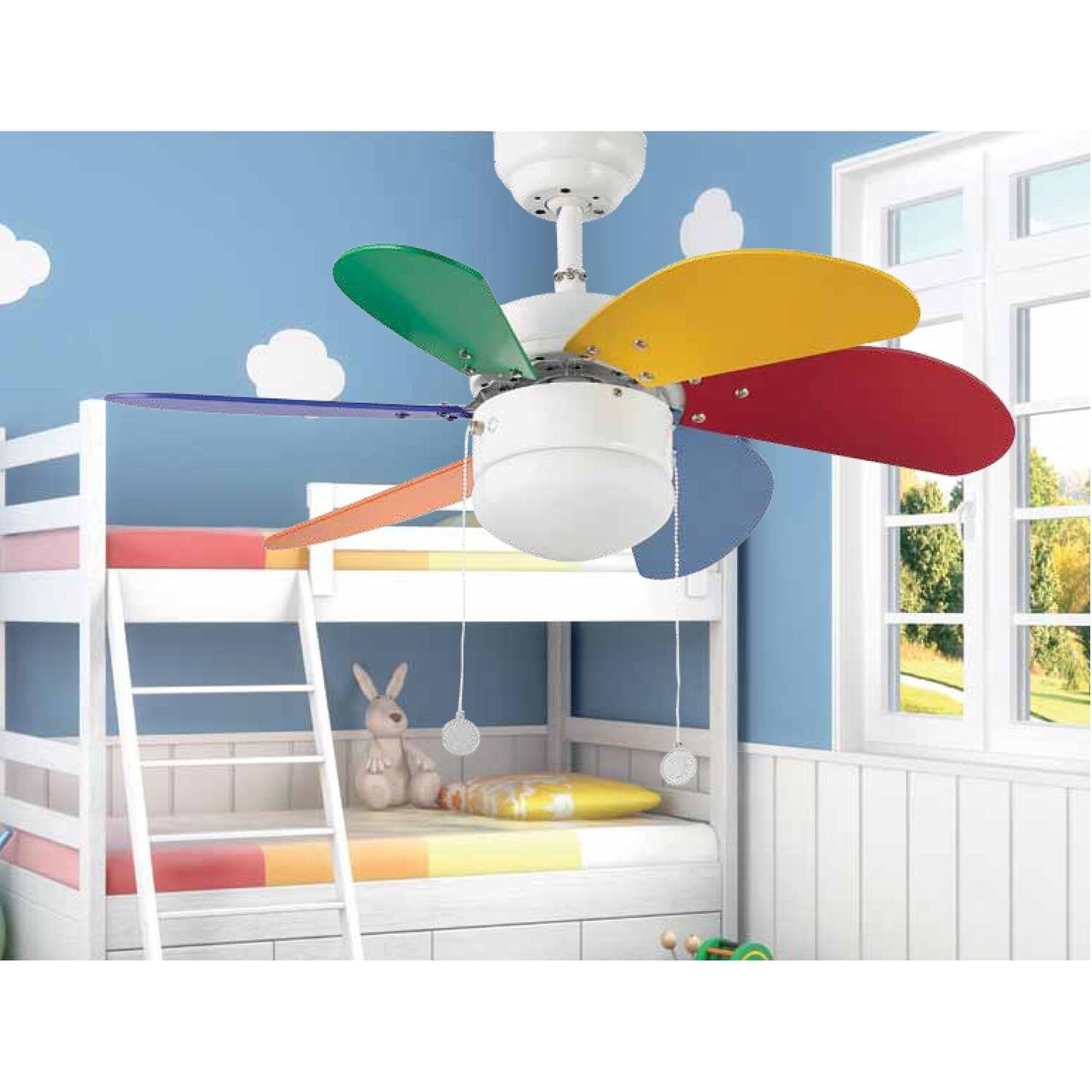 Multicolor Kids Ceiling Fan Ø81 cm Light Integrated With Pull Chain - COOLBABY