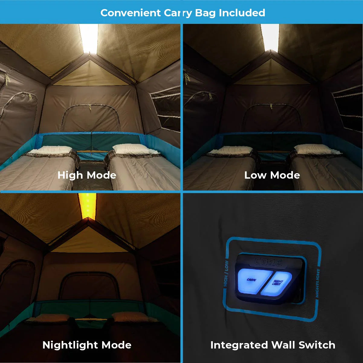 COOLBABY 6 Person Lighted Instant Cabin Tent – 11’ x 9’ with LED Lighting, Instant Setup, and Weather Protection - COOLBABY
