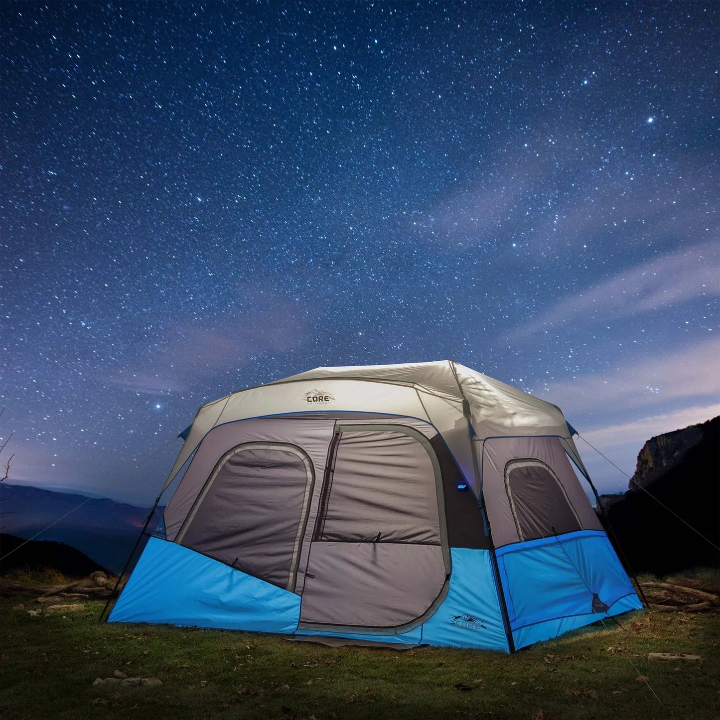 COOLBABY 6 Person Lighted Instant Cabin Tent – 11’ x 9’ with LED Lighting, Instant Setup, and Weather Protection - COOLBABY