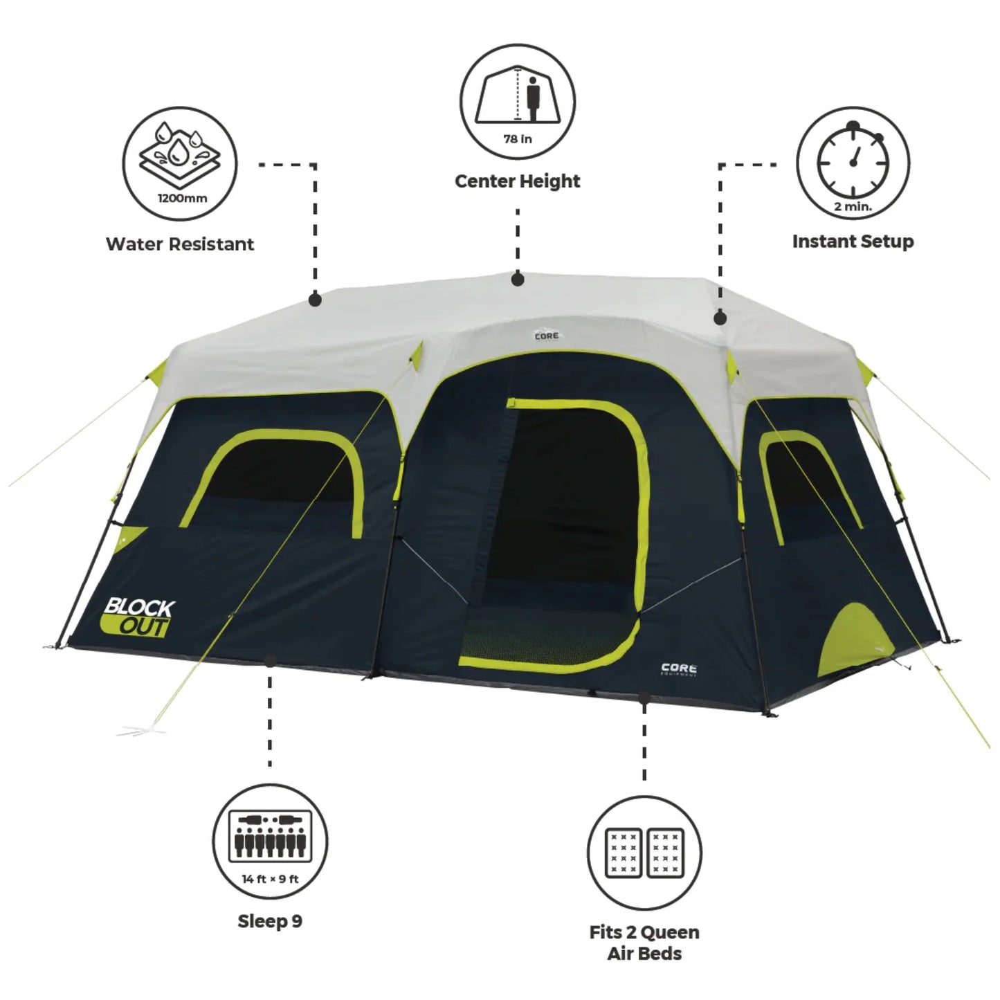 COOLBABY 9-Person Instant Cabin Tent with BlockOut Technology - Weatherproof & Easy Setup - COOLBABY