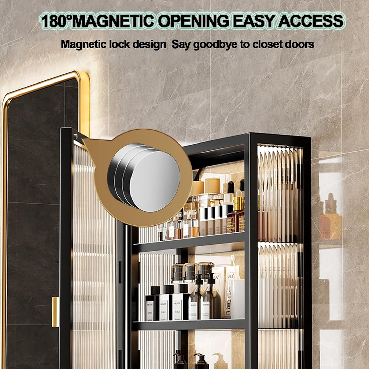 COOLBABY 3 Tier Dustproof Storage Cabinet Punch-free Toilet Top Bathroom Storage Rack Shower Organizer Bathroom Wall Cabinet - COOLBABY