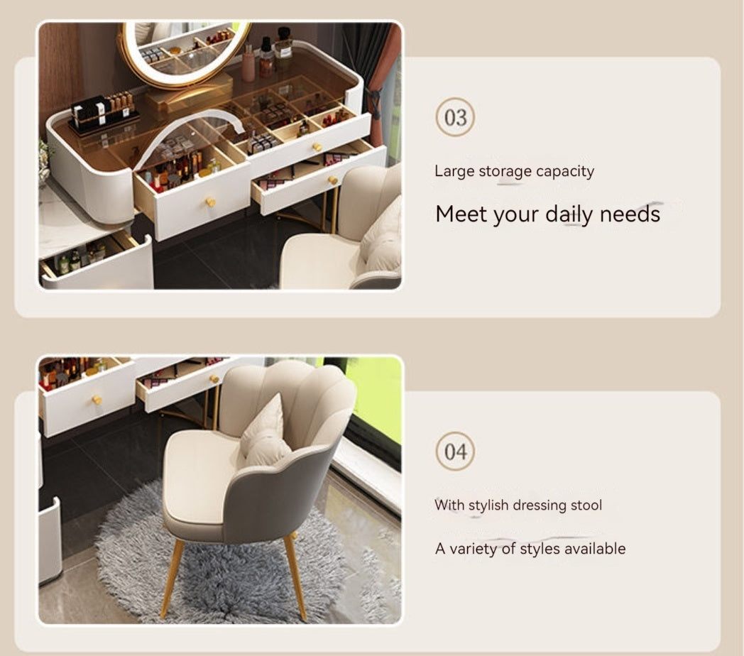 Modern Solid Wood Makeup Vanity Table Set with Smart Mirror and LED Lighting - COOLBABY