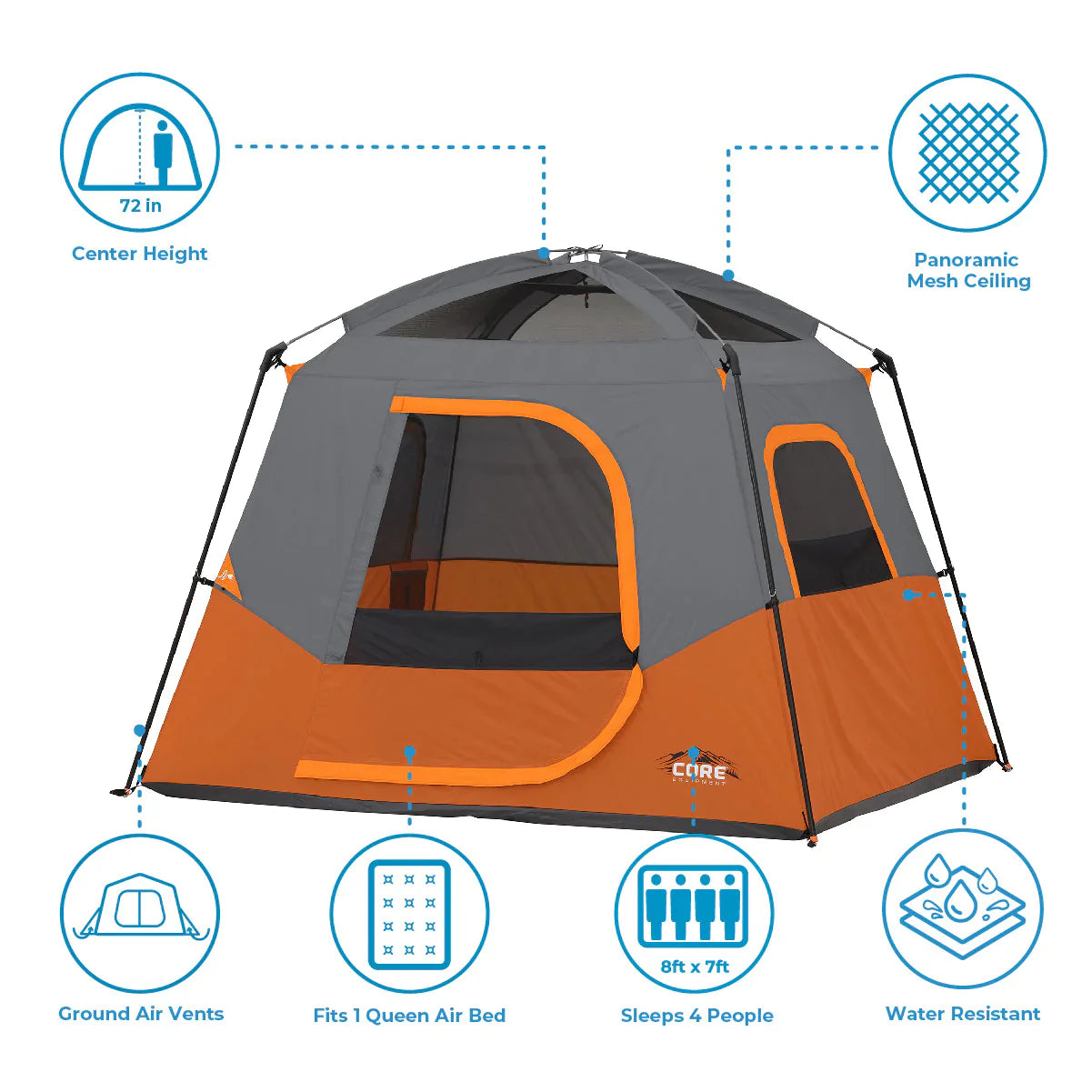 COOLBABY 4-Person Straight Wall Cabin Tent with Spacious Interior and Weather Protection - COOLBABY