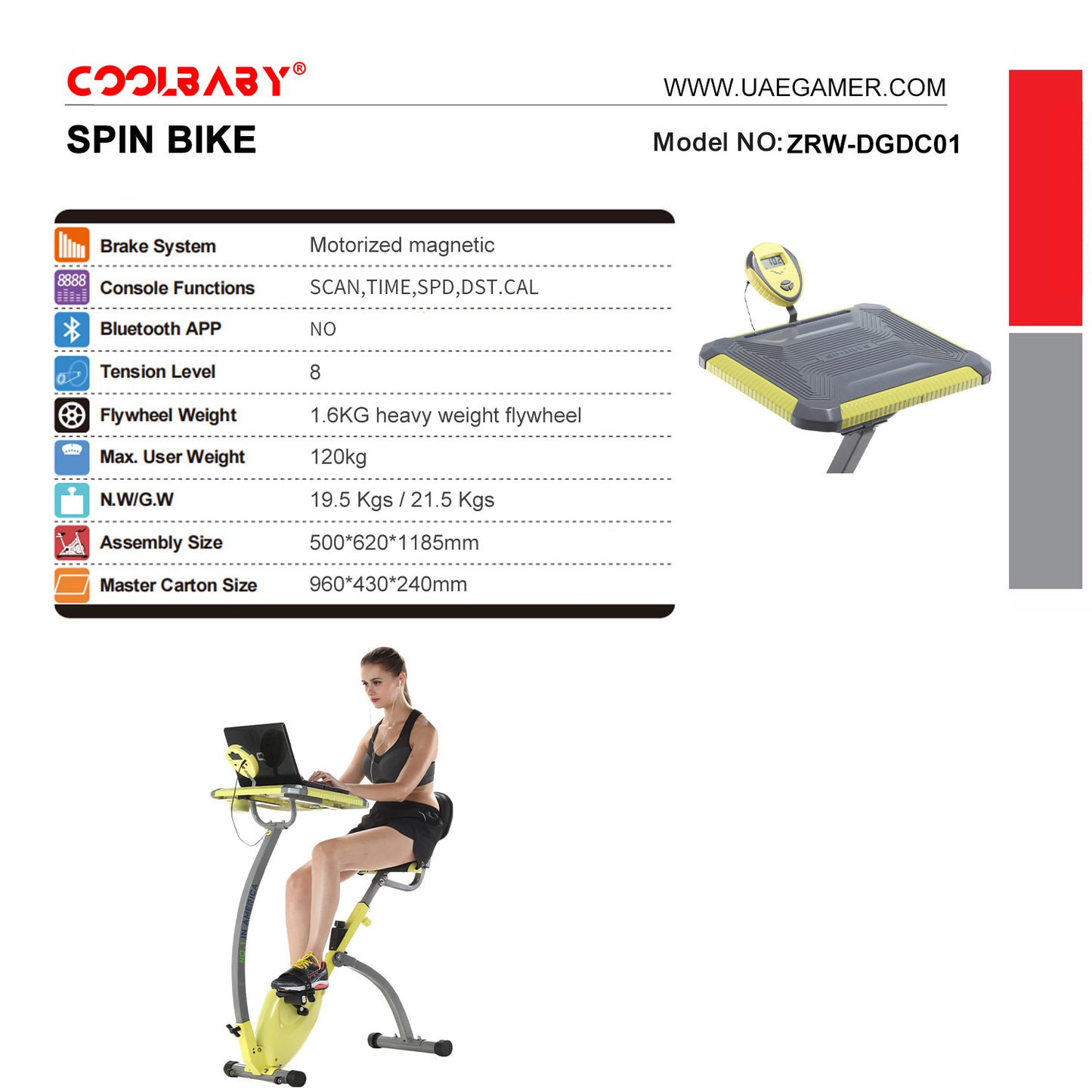 COOLBABY Home Exercise Bike, Super Quiet, Two-way Folding, Magnetic Control, Spinning Bike, With a Computer Desk - COOLBABY