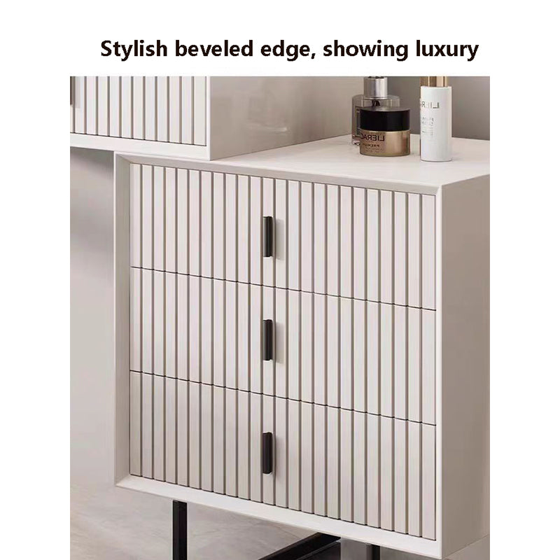 Modern White Vanity Desk with Wavy LED Mirror,Drawers, and Storage - Perfect for Makeup, Study, andConsoles - COOLBABY