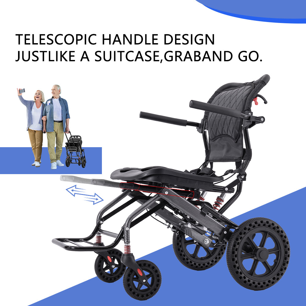 Ultra Lightweight Portable Ergonomic Design Foldable Manual Wheelchair with Pull Rod Aluminum Alloy Travel Wheelchair - COOLBABY