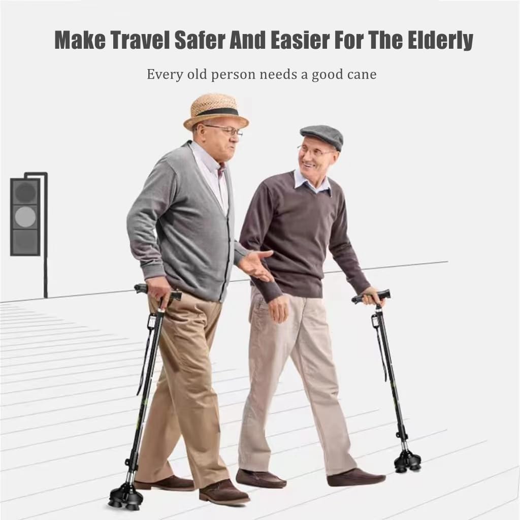 COOLBABY Elderly Cane Carbon Ultra-light Telescopic Cane Multi-function Cane Light Self-standing Cane With LED Light Magnet Massage Handle Cane. - COOLBABY