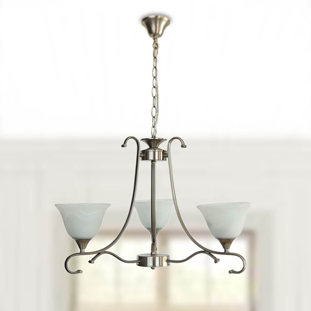 Up light Chandelier 3 Arms - Satin Nickel - COOLBABY