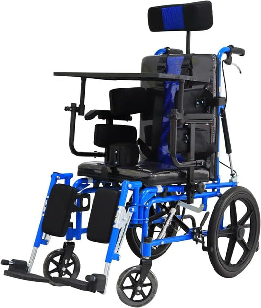 Moficno Foldable Full Recline Child Wheelchair for Cerebral Palsy - High Backrest, Dining Table, Disabled Assistive Equipment Rollator Walker