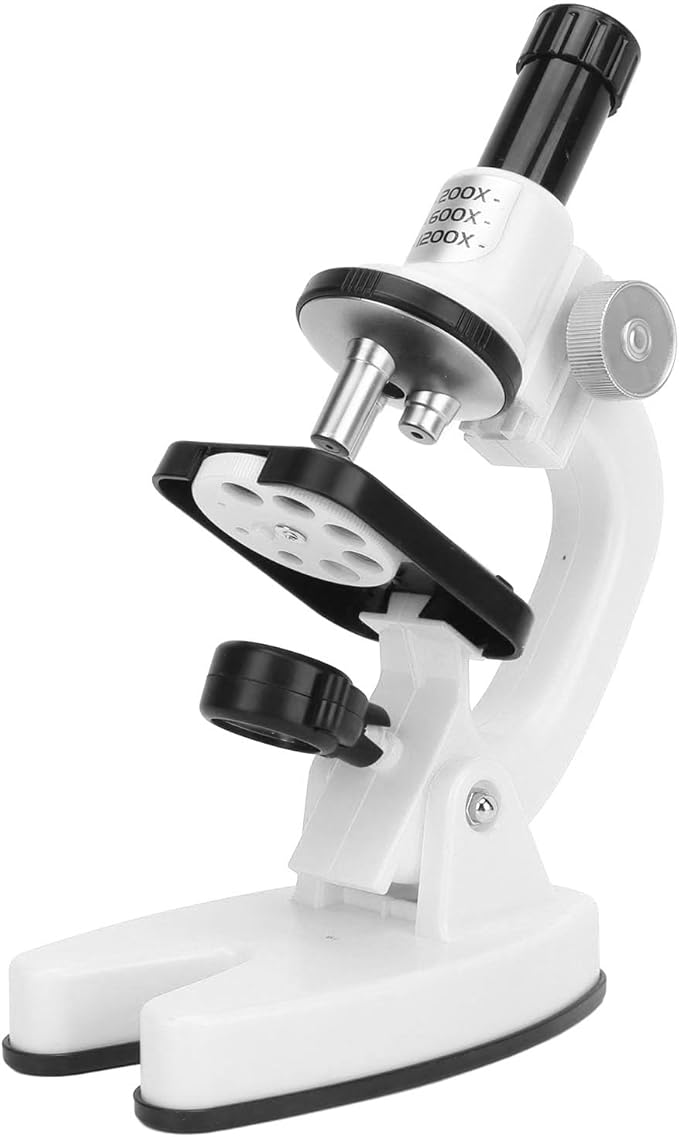 Beginner Microscope Kit Portable 200X‑1200X Microscope Kit with Cover Glass Slide and Multiple Accessories for Science Education and Exploration (White)