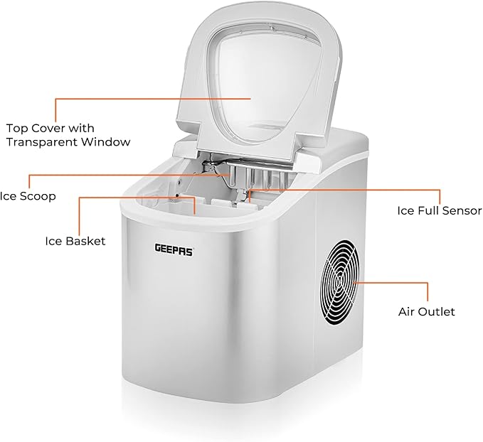 Portable Ice Cube Maker – 2.2L Tank, 12kg/24H Output, Two Ice Sizes, Eco-Friendly Refrigerant, Silent Operation - COOLBABY