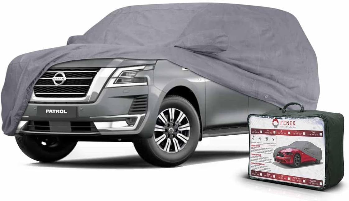 All-Weather Car Cover for Nissan Patrol – Waterproof, UV Resistant, Dustproof, Breathable with Door Zipper & Mirror Pockets – Fits SUV 538×198×177 cm - COOLBABY