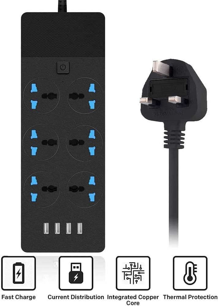 COOLBABY YLY030 Universal Power Strips Extension Lead USB Wall Plug Adapter, 3 Way Cable Surge Protector, Fuse and Shutter USB Hub Socket 3 Gang Smart Electrical Power, Wall Mount Extension Cord UK Plug - COOL BABY
