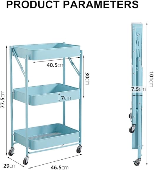 🛒 COOLBABY Foldable Utility Cart Organizer with Wheels – 3-Tier Rolling Storage Shelf for Kitchen, Bathroom, Office & More (White) - COOLBABY