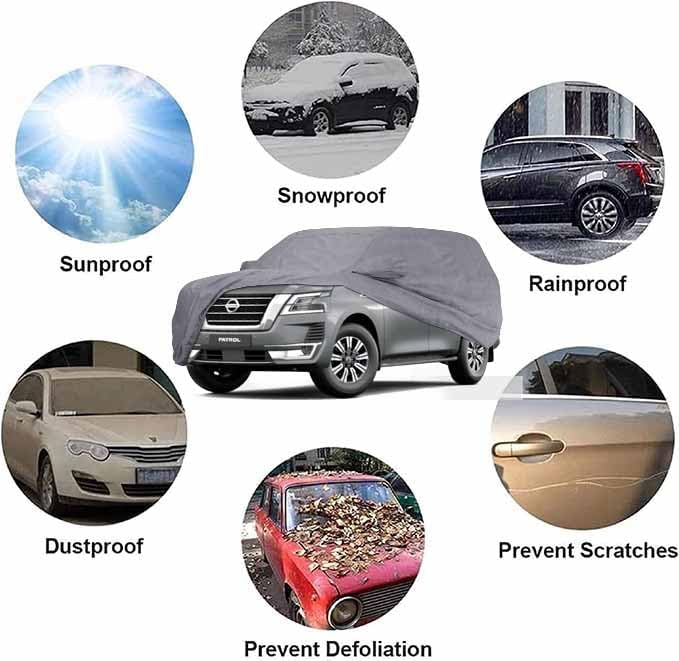 All-Weather Car Cover for Nissan Patrol – Waterproof, UV Resistant, Dustproof, Breathable with Door Zipper & Mirror Pockets – Fits SUV 538×198×177 cm - COOLBABY