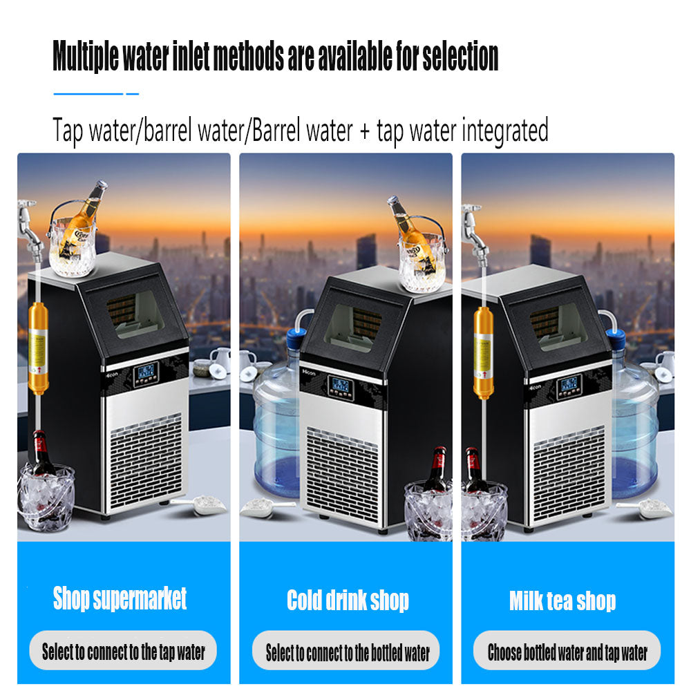 Commercial Ice Maker Machine, 80kg Daily Output, Stainless Steel, LCD Display, Automatic Water Supply, 300W, 15kg Ice Storage Capacity