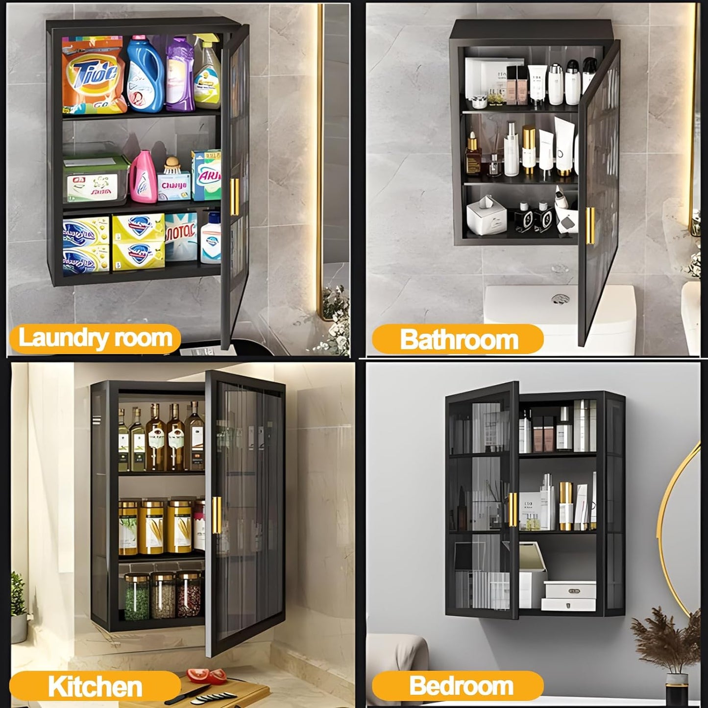 COOLBABY 3 Tier Dustproof Storage Cabinet Punch-free Toilet Top Bathroom Storage Rack Shower Organizer Bathroom Wall Cabinet - COOLBABY