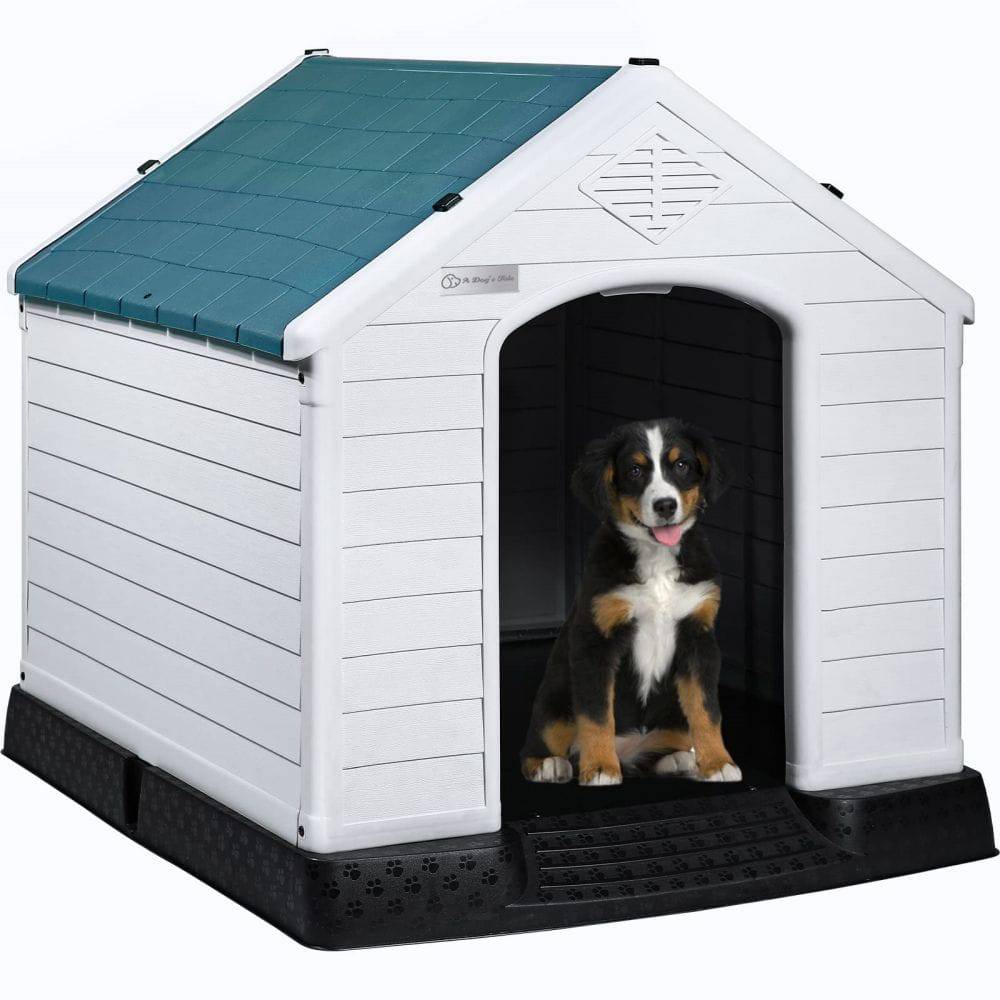 COOLBABY Dog Kennel, Large Medium Dog, Waterproof Plastic Dog Kennel with Vent, Raised Floors and Doors for Easy Assembly, Outdoor - COOL BABY
