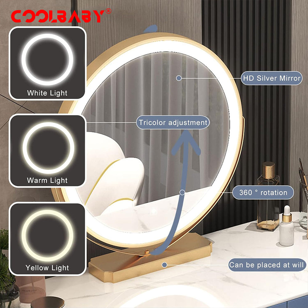 COOLBABY Mint Green Vanity Table Set with LED Mirror and Chair_Elegant Solid Wood Dressing Table - COOLBABY