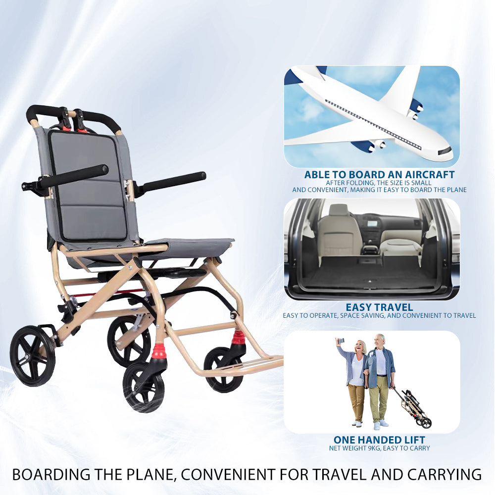 Manual Wheelchair Lightweight Foldable Transport Wheelchair Travel Wheelchair Support 220lbs with Telescopic Handle - COOLBABY