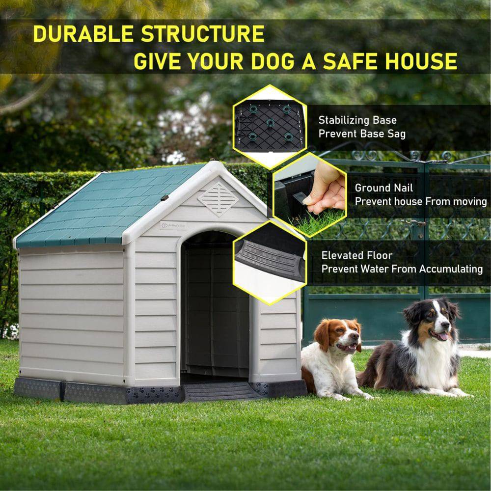 COOLBABY Dog Kennel, Large Medium Dog, Waterproof Plastic Dog Kennel with Vent, Raised Floors and Doors for Easy Assembly, Outdoor - COOL BABY