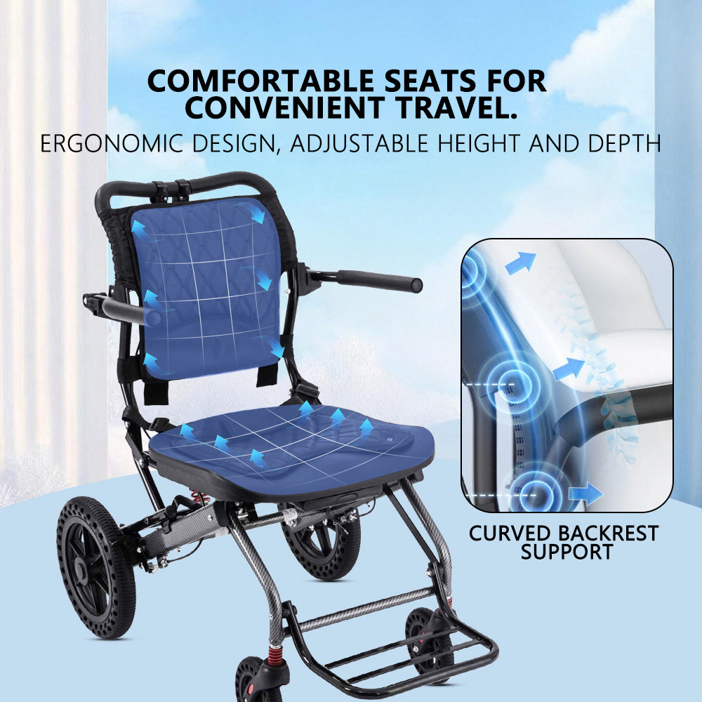 Ultra Lightweight Portable Ergonomic Design Foldable Manual Wheelchair with Pull Rod Aluminum Alloy Travel Wheelchair - COOLBABY