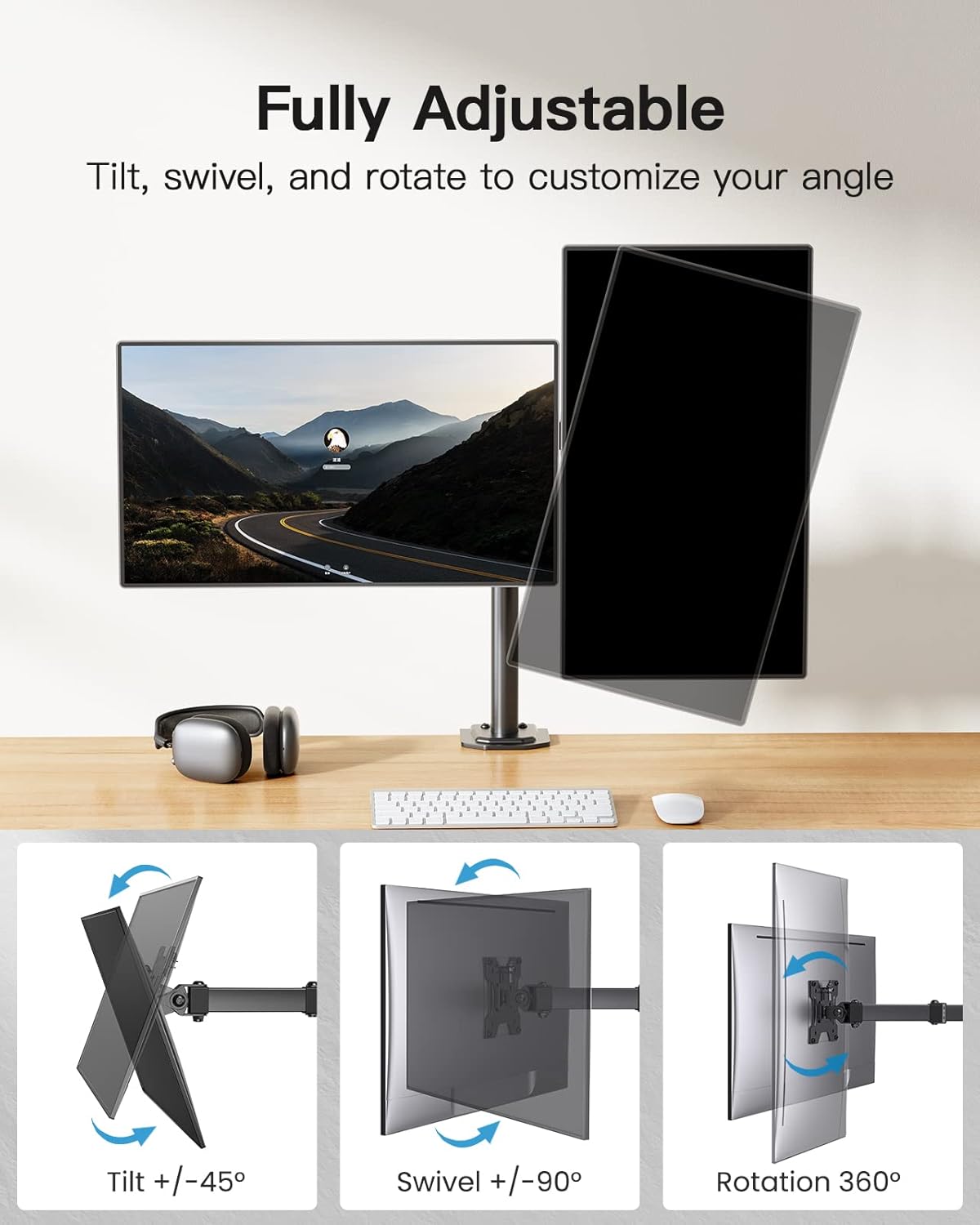 Dual Monitor Stand for 13 to 30 Inch Screens, Dual Monitor Mount Holds Capacity up to 22 lbs, Dual Monitor Arm with Height Adjustable, Tilt/Swivel/Rotate, VESA 75/100mm - COOLBABY