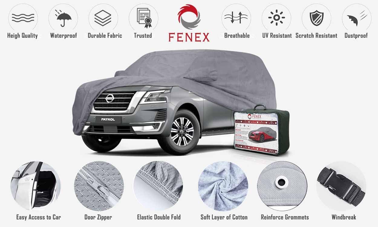 All-Weather Car Cover for Nissan Patrol – Waterproof, UV Resistant, Dustproof, Breathable with Door Zipper & Mirror Pockets – Fits SUV 538×198×177 cm - COOLBABY