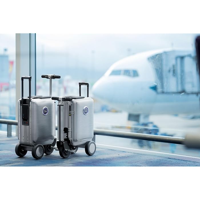 Plastic Airxpress G45 Smart Riding 3 Spinner Wheel Hard Suitcase - Boarding Allowed, Digital Silver, 55 cm - COOLBABY