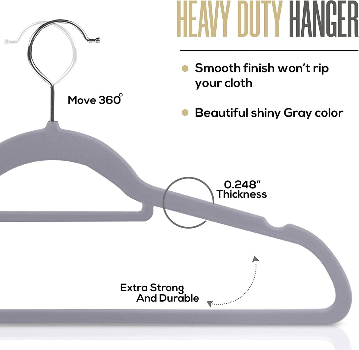 COOLBABY YLY043-50GRY Premium Non Slip Velvet Hangers - Heavy Duty - Coat Suit Hangers (Grey, Pack of 50) - COOL BABY