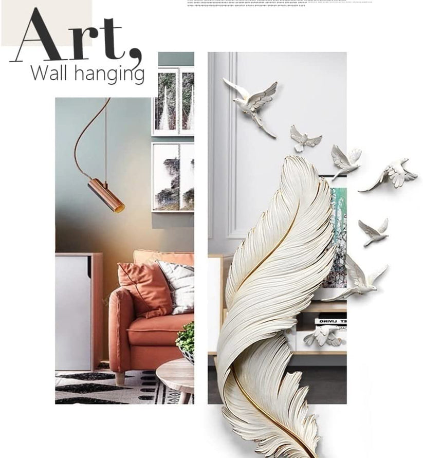home décor Gypsum, Large 3D Wall Art Sculpture, With Light, Feather, Home Wall Decoration, for Living room, Lounge, Hallway Wall. - COOLBABY