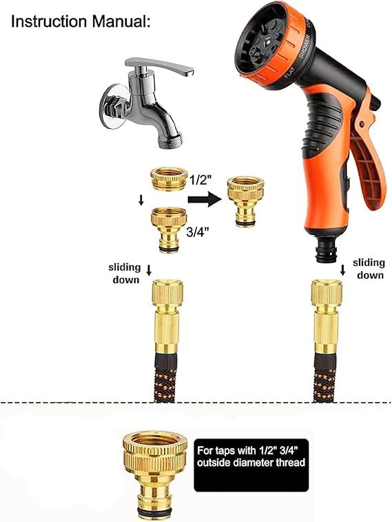 COOLBABY 100ft Expandable Water Garden Hose with 10 Function Nozzle,Leakproof Retractable Garden hosewith Brass Connectors for Car Washing Garden Plants Pets Shower Floor Cleaning,Black&Orange - COOLBABY