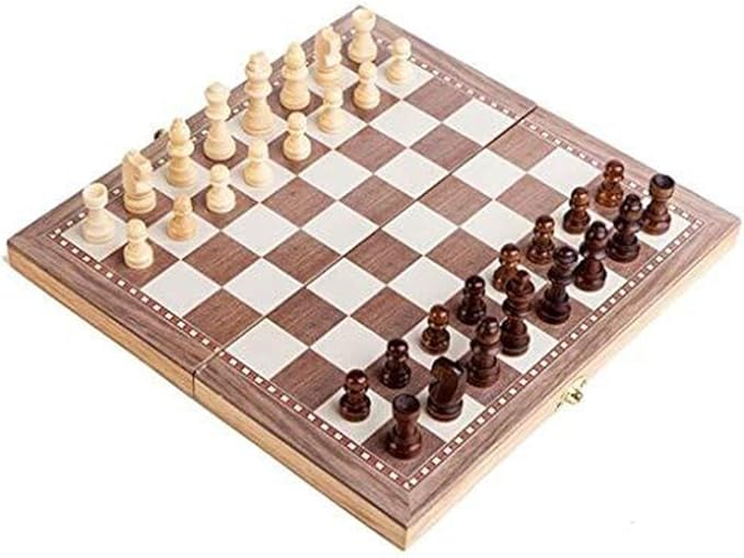 3 In 1 Wooden International Chess Set Board – Travel Chess, Backgammon & Checkers Strategy Game
