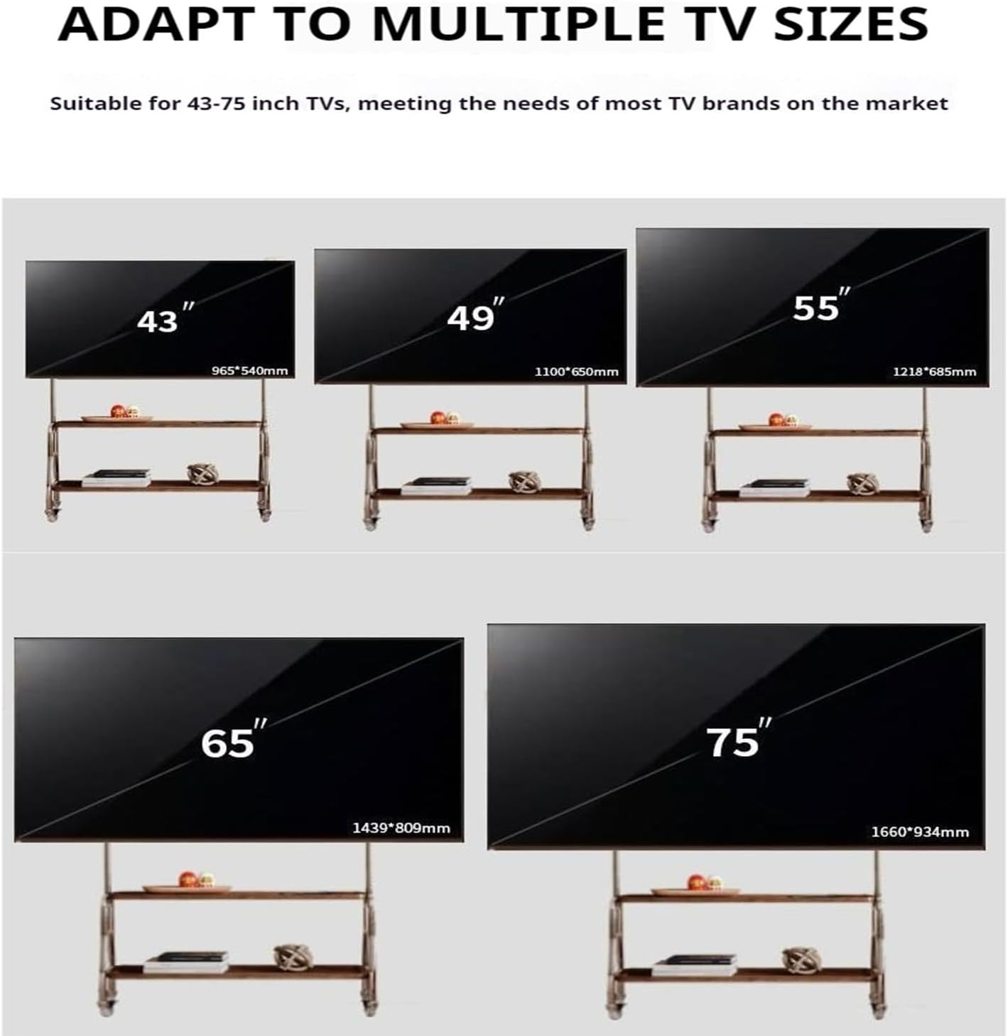 COOLBABY Mobile TV Stand for 43-75 Inch TVs, Rolling TV Cart with Double Shelf and Silent Wheels, Universal TV Floor Stand with Stainless Steel Bracket for Living Room, Bedroom, Office, Hotel - COOLBABY