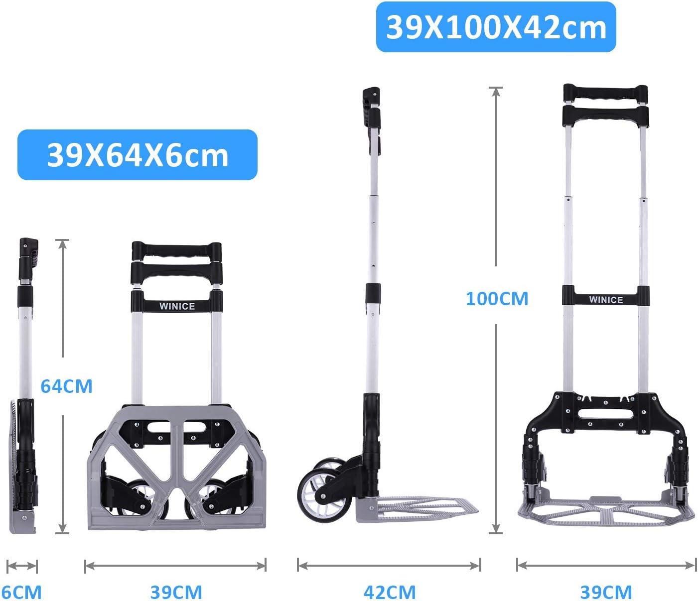 Folding Hand Truck Dolly Cart Transport Trolley with Adjustable Handle and Elastic Ropes for Home, Office - COOLBABY