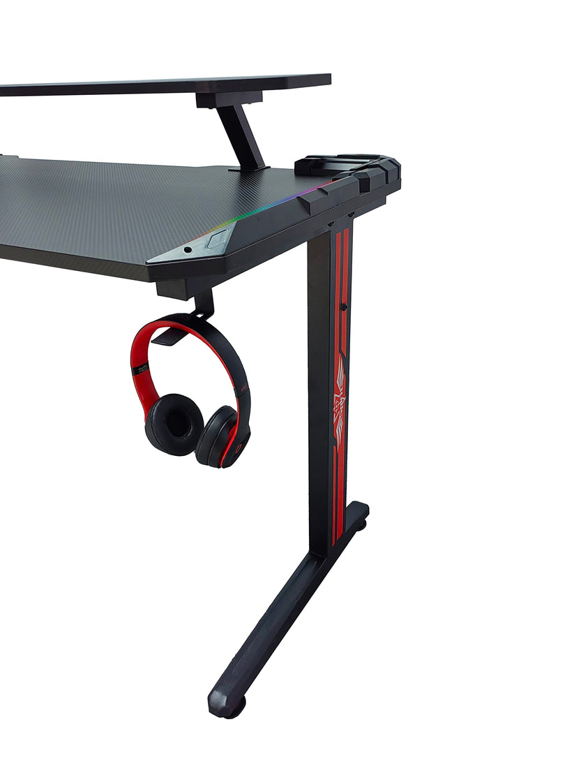 Gaming Desk Table With light, Computer Desk, Cup Holder and Headphone Hook Gamer Workstation Game Table - COOLBABY