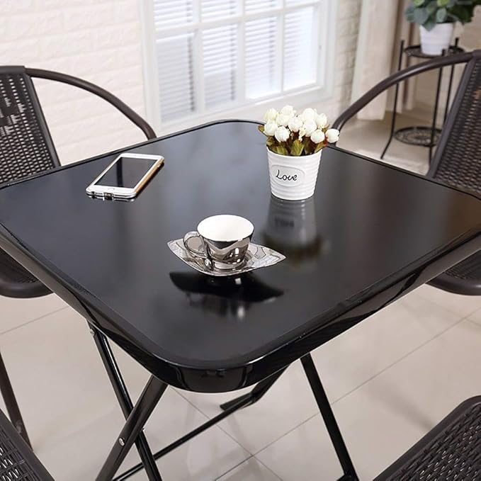 Folding Drinks Side Table, Outdoor Garden Table, Small Square Patio Table - Black with Tempered Glass Top - COOLBABY