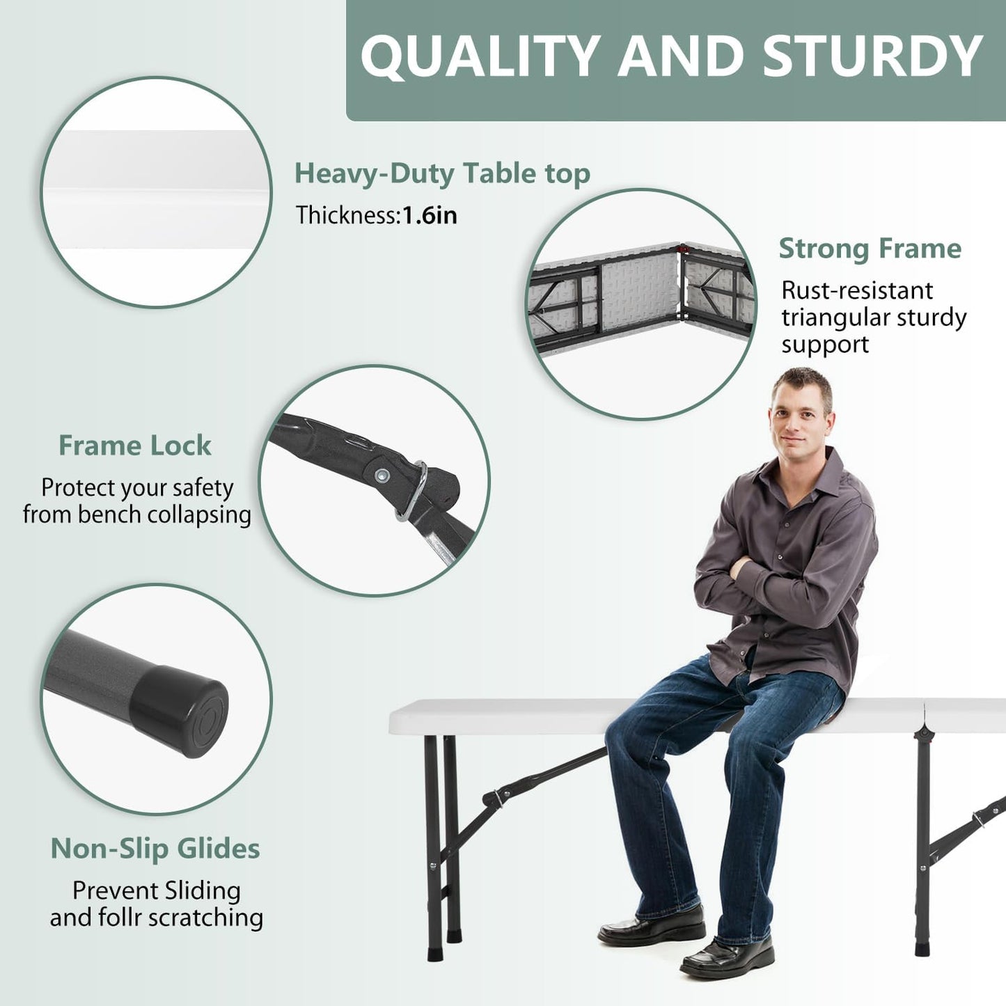 Portable 6 FT Plastic Folding Bench for Outdoor Use, Complete with Carrying Handle for Picnics Camping Dining Parties (2) - COOLBABY