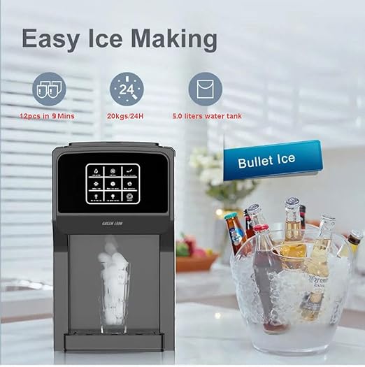 3-in-1 Ice Maker with Water Dispenser & Ice Crusher – 5L Tank, Touch Control, 18-20kg/24H, Class I Safety – Black - COOLBABY