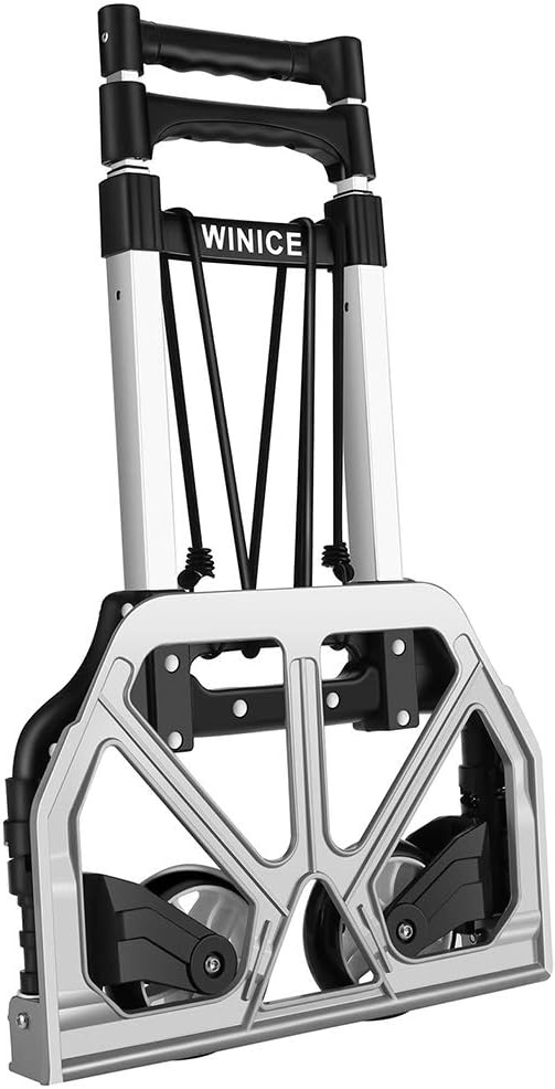 Folding Hand Truck Dolly Cart Transport Trolley with Adjustable Handle and Elastic Ropes for Home, Office - COOLBABY