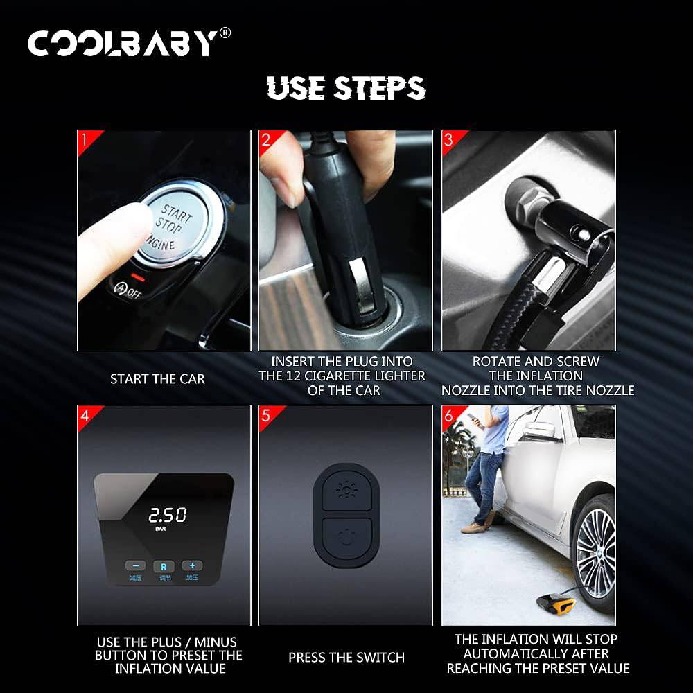 COOLBABY Air Compressor Tire Inflators, DC 12V Portable Air Compressors, Suitable for Automobile Tires - COOL BABY