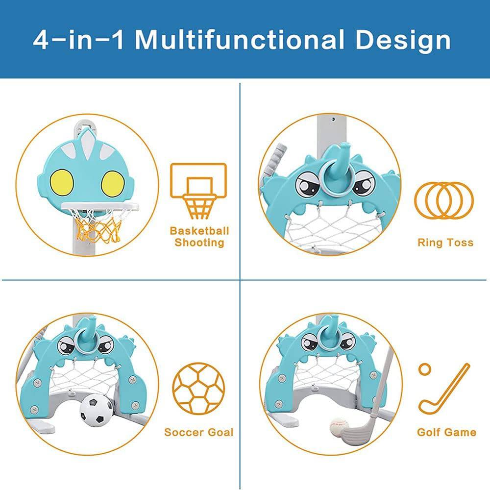 COOLBABY Toddler Basketball Hoop with Multi-Sport Play Set - Adjustable Height for Indoor and Outdoor Fun - COOL BABY