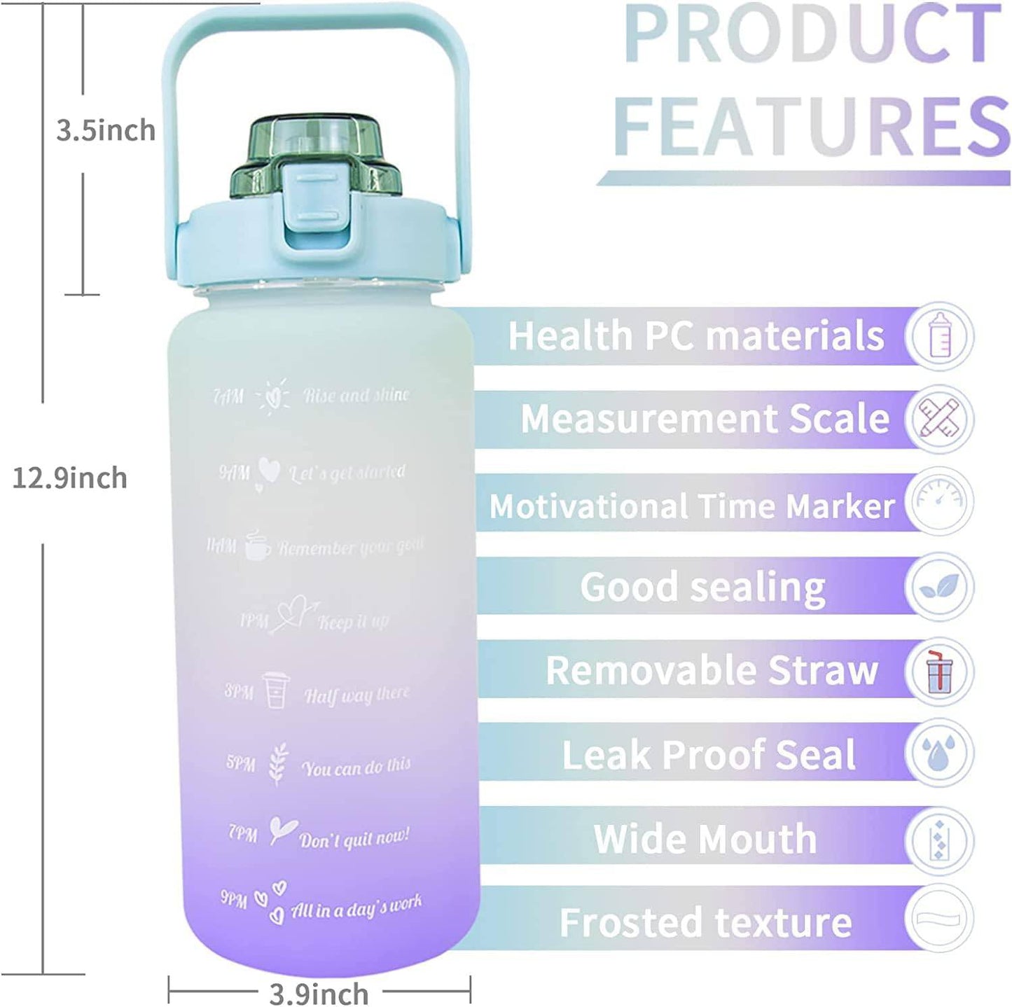 COOLBABY  2L Green Water Bottle With Straw And Handle - COOL BABY