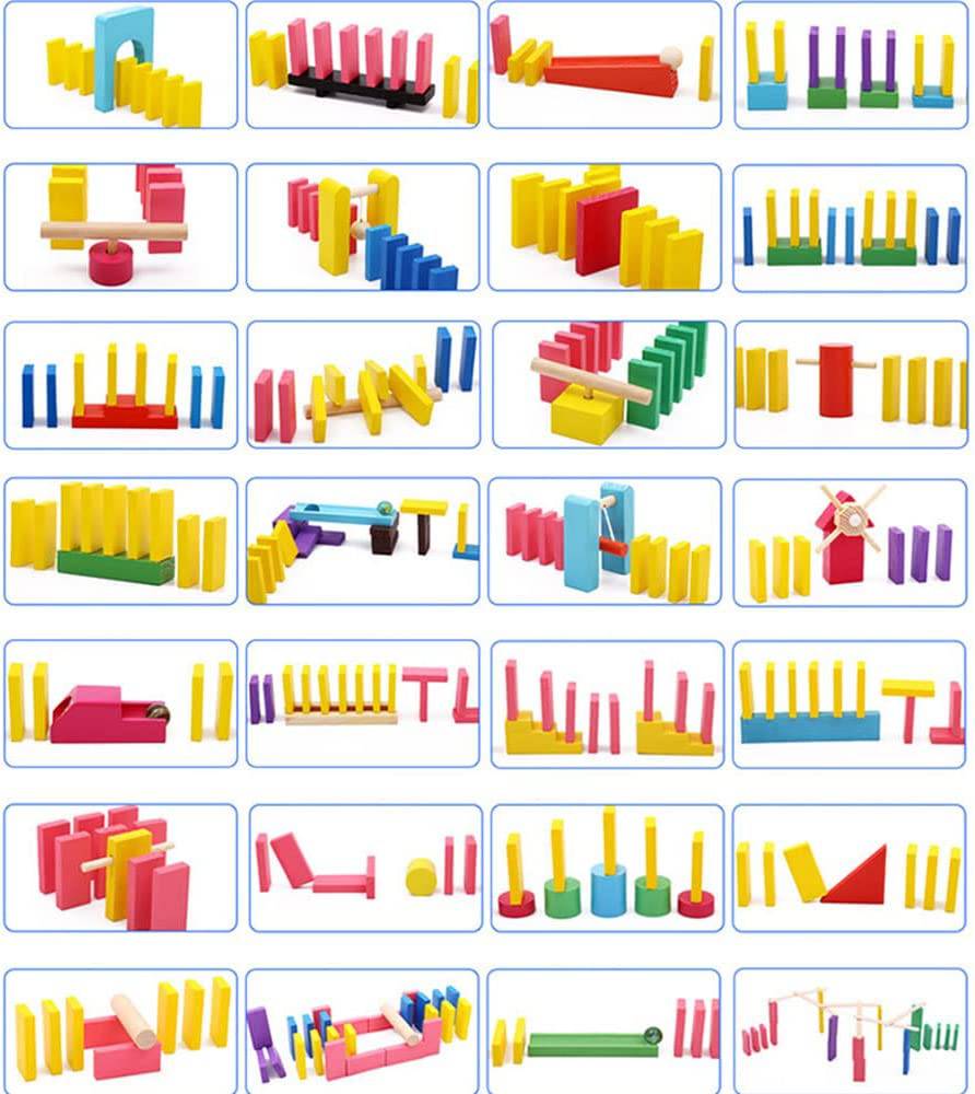 COOLBABY ZRW-DMNGP 600 Piece Dominoes Set and 32 Institutions for Kids,Colorful Dominos Tiles for Building, Stacking, Racing, Tumbling, Wood Domino with Storage Bag - COOL BABY