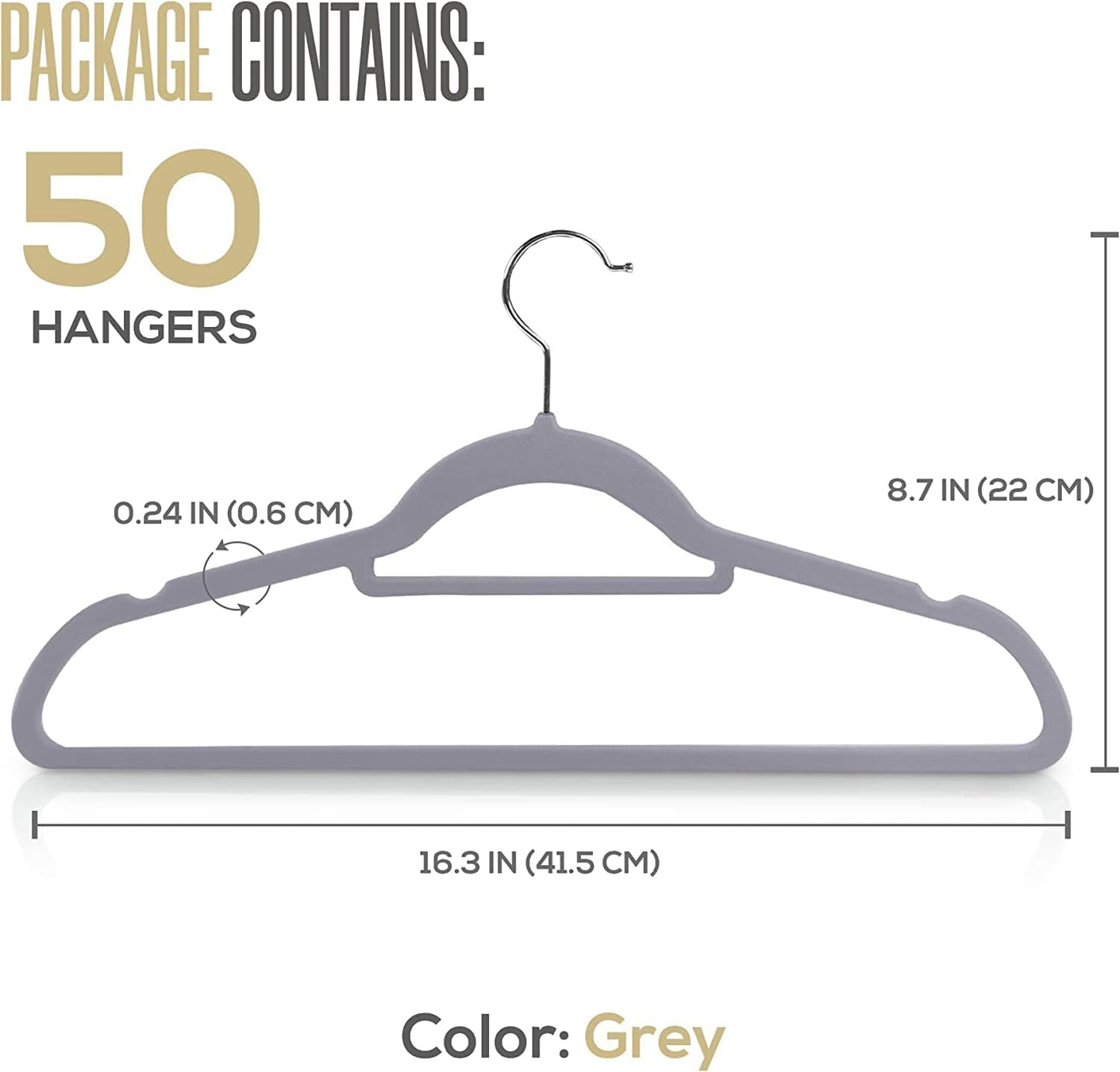 COOLBABY YLY043-50GRY Premium Non Slip Velvet Hangers - Heavy Duty - Coat Suit Hangers (Grey, Pack of 50) - COOL BABY